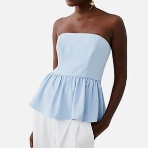 French Connection Harry Blue Strapless Peplum Top Size 6